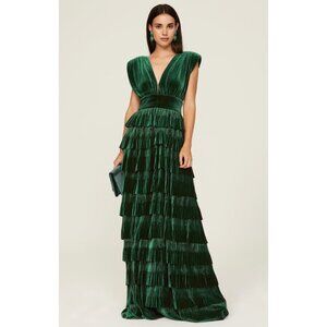 Bronx & Banco Emerald Velvet Tiered Gown 2XL With Plunging Neckline